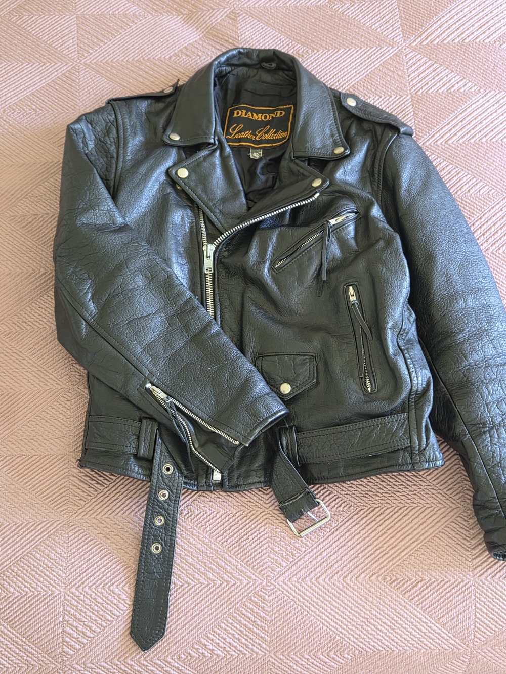 Men's Black Moto Biker Jacket - Diamond Leather Collection